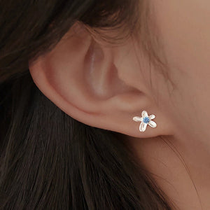 Dainty Textured Flower Blue CZ Stud Earrings - Perimade & Co.