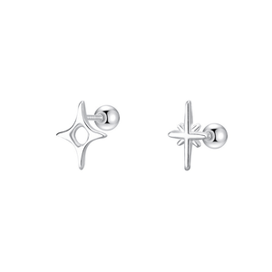 Pair of silver star-shaped earrings on a white background