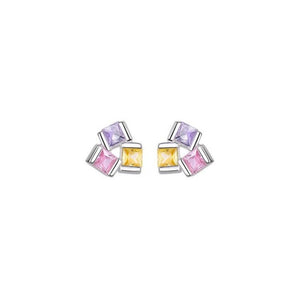 Dainty Tri-Color Princess Cut CZ Stud Earrings - Perimade & Co.