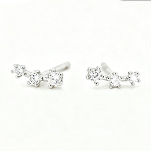 Dainty Triple CZ Curved Climber Stud Earrings - Perimade & Co.