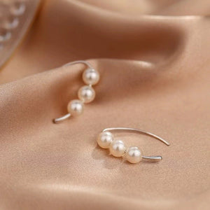 Dainty Triple Pearl Wedding Hoop Earrings - Perimade & Co.