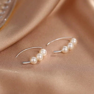 Dainty Triple Pearl Wedding Hoop Earrings - Perimade & Co.