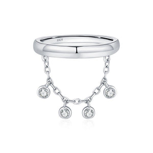 Dangle Chain Fringe Smooth Band Stack Ring - Perimade & Co.