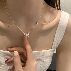 Double Bow Charm Pendant Layering Necklace - Perimade & Co.