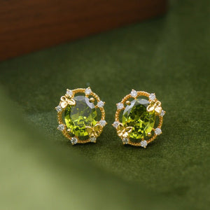 Double Butterfly Green CZ Halo Stud Earrings - Perimade & Co.