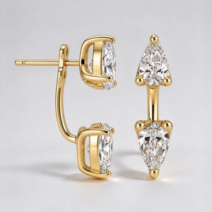 Double Pear Cut Moissanite Ear Jacket Earrings - Perimade & Co.