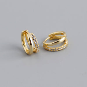 Double Row Illusion Colorful CZ Huggie Earrings - Perimade & Co.