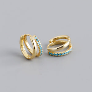 Double Row Illusion Colorful CZ Huggie Earrings - Perimade & Co.