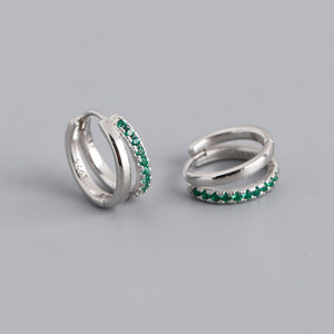 Double Row Illusion Colorful CZ Huggie Earrings - Perimade & Co.