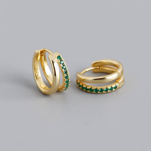 Double Row Illusion Colorful CZ Huggie Earrings - Perimade & Co.