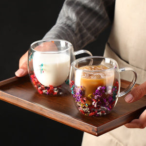 Double Wall Dry Flower Glass Coffee Cup - Perimade & Co.