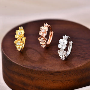 Dual Floral Blossom CZ Huggie Hoop Earrings - Perimade & Co.