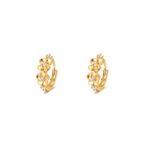 Dual Floral Blossom CZ Huggie Hoop Earrings - Perimade & Co.