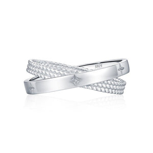 Dual Intertwined Carve Star Beaded Band Ring - Perimade & Co.