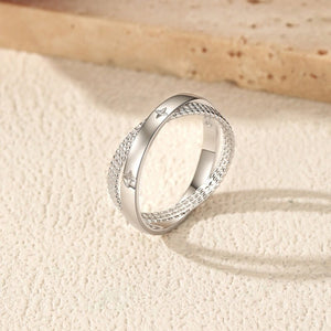 Dual Intertwined Carve Star Beaded Band Ring - Perimade & Co.