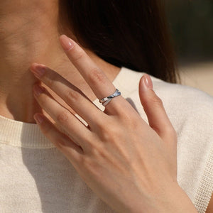 Dual Intertwined Carve Star Beaded Band Ring - Perimade & Co.