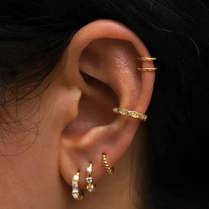 Dual Opal Baguette CZ Huggie Hoop Earrings - Perimade & Co.