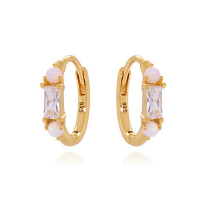 Dual Opal Baguette CZ Huggie Hoop Earrings - Perimade & Co.