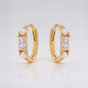 Dual Opal Baguette CZ Huggie Hoop Earrings - Perimade & Co.