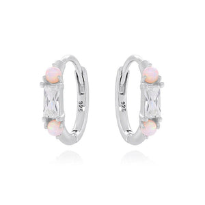 Dual Opal Baguette CZ Huggie Hoop Earrings - Perimade & Co.
