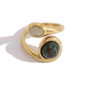 Dual Oval Gemstone Twisted Wrap Open Ring - Perimade & Co.