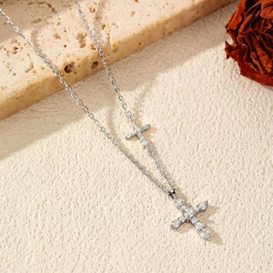 Dual Pavé Moissanite Cross Pendant Necklace - Perimade & Co.