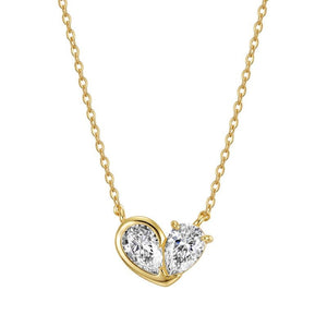 Dual Pear Moissanite Heart Pendant Necklace - Perimade & Co.