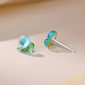 Dual Tone Sculpted Enamel Heart Stud Earrings - Perimade & Co.