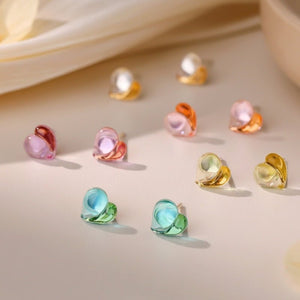 Dual Tone Sculpted Enamel Heart Stud Earrings - Perimade & Co.