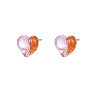 Dual Tone Sculpted Enamel Heart Stud Earrings - Perimade & Co.