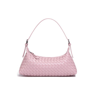 Woven Leather Baguette Shoulder Handbag