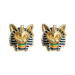 Egyptian Pharaoh Cat Enamel Stud Earrings - Perimade & Co.