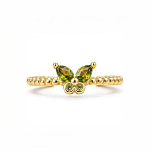 Elegant Butterfly Green CZ Beaded Open Ring - Perimade & Co.