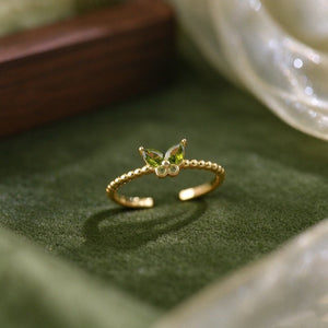 Elegant Butterfly Green CZ Beaded Open Ring - Perimade & Co.