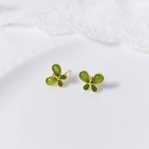 Elegant Butterfly Green Jade Enamel Earrings - Perimade & Co.