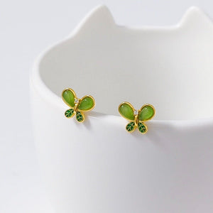 Elegant Butterfly Green Jade Enamel Earrings - Perimade & Co.