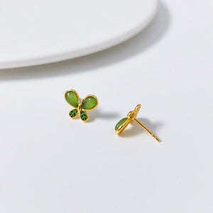 Elegant Butterfly Green Jade Enamel Earrings - Perimade & Co.