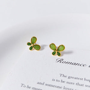Elegant Butterfly Green Jade Enamel Earrings - Perimade & Co.