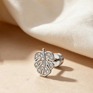 Elegant Clear CZ Monstera Leaf Stud Earrings - Perimade & Co.