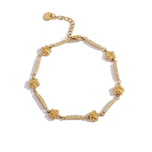 Elegant Flower Pave Bar Station Link Bracelet - Perimade & Co.