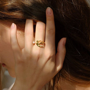 Elegant Flying Bird Pearl Stackable Open Ring - Perimade & Co.