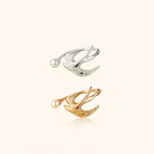 Elegant Flying Bird Pearl Stackable Open Ring - Perimade & Co.
