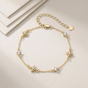 Elegant Iris Flower CZ Charm Station Bracelet - Perimade & Co.