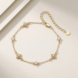 Elegant Iris Flower CZ Charm Station Bracelet - Perimade & Co.