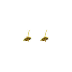 Gold square stud earrings on a white background