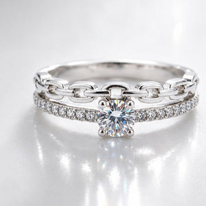 Elegant Moissanite Chain Link Dual Band Ring - Perimade & Co.