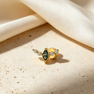 Elegant Moss Agate CZ Climber Stud Earrings - Perimade & Co.