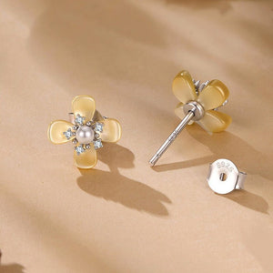 Elegant Osmanthus Flower Pearl Stud Earrings - Perimade & Co.