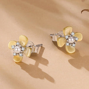 Elegant Osmanthus Flower Pearl Stud Earrings - Perimade & Co.