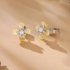 Elegant Osmanthus Flower Pearl Stud Earrings - Perimade & Co.